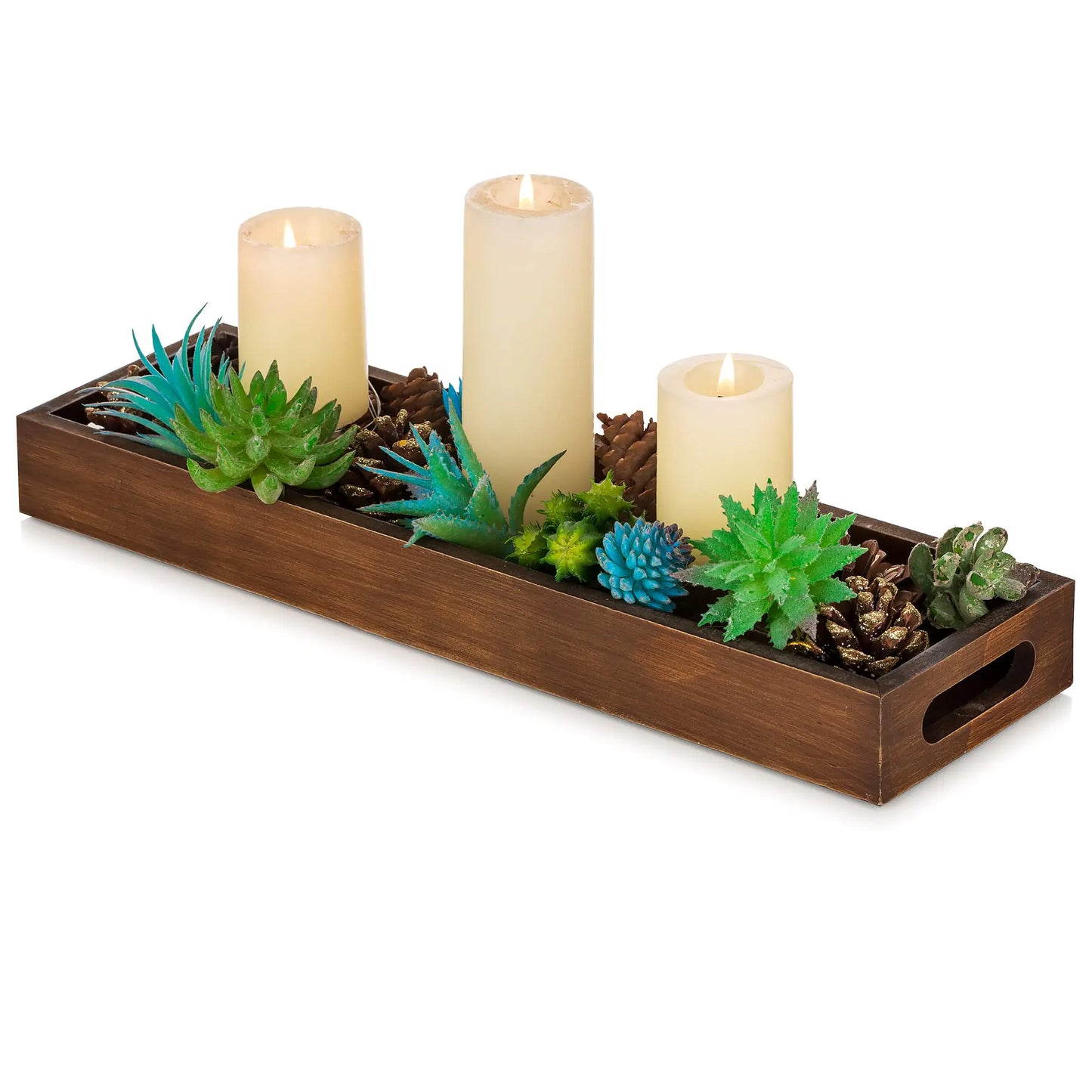 Hanobe Rustic Wooden Decorative Serving Tray Brown Rectangular 16in x 4.7in x 1.7in