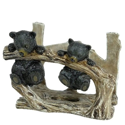 Rustic Black Bear Cubs Resin Napkin Holder for Cabin or Lodge Decor Kitchens